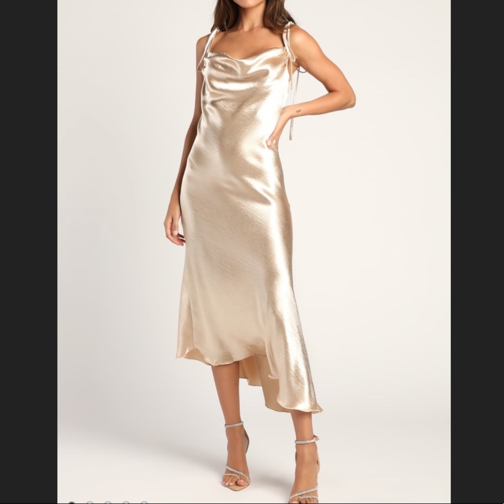 LULUS CHAMPAGNE MIDI DRESS